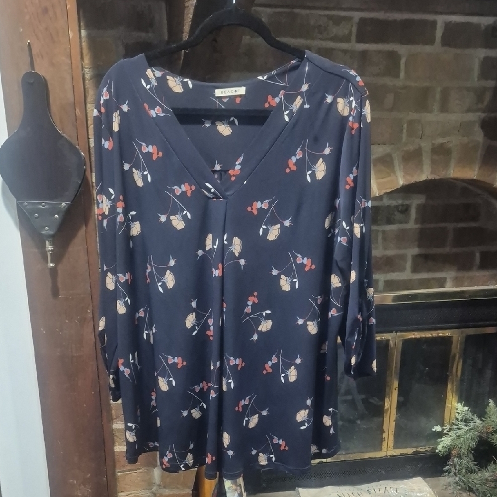 Beacon Navy Blouse with Floral Pattern